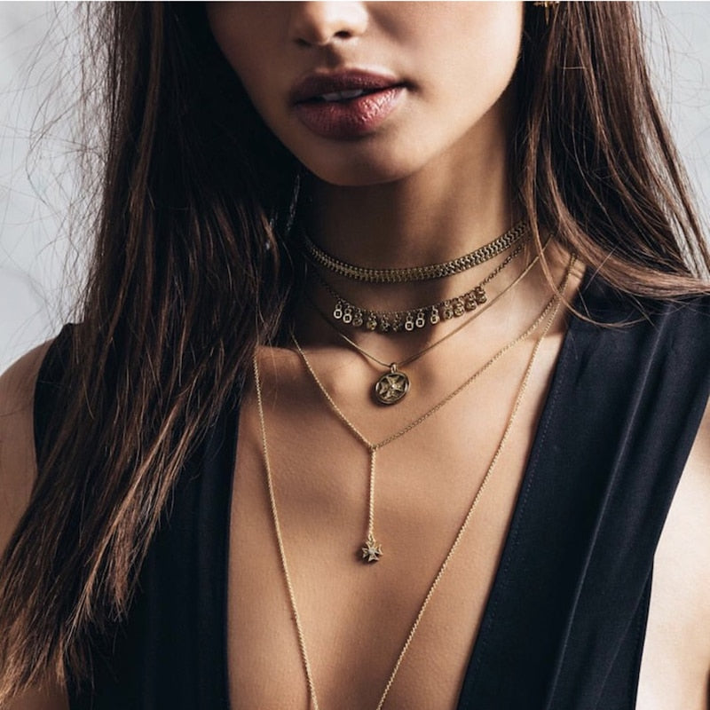 Female Multi Layered Charms Pendant Necklace