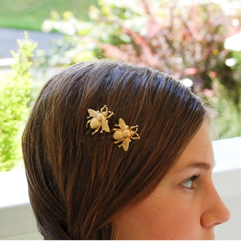 2PCS Style Girl Exquisite Gold Bee Hairpin