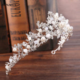 Silver Crystal Bridal Tiara With Pearls Headband