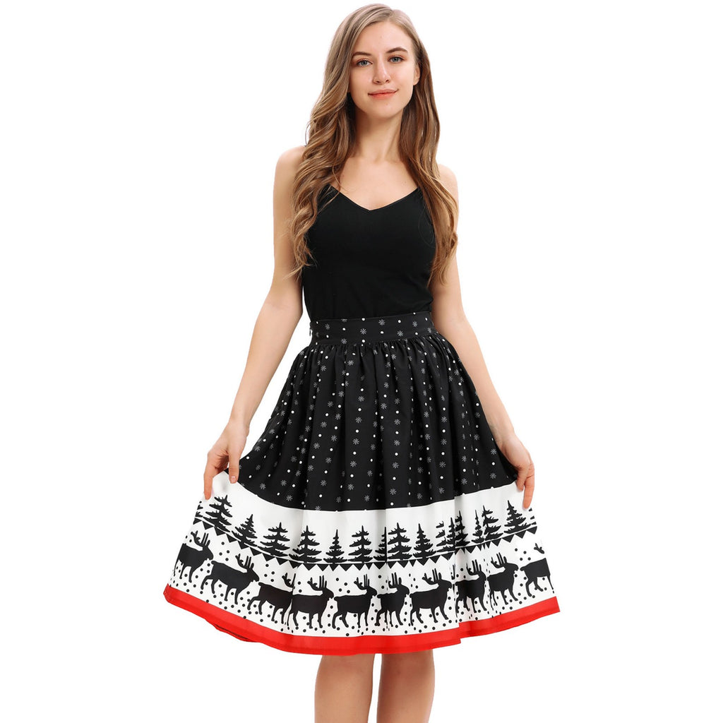 Christmas print knee-length skirt