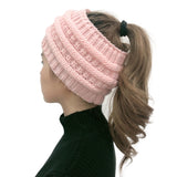 Ponytail Beanie Women Stretch Knitted Hats