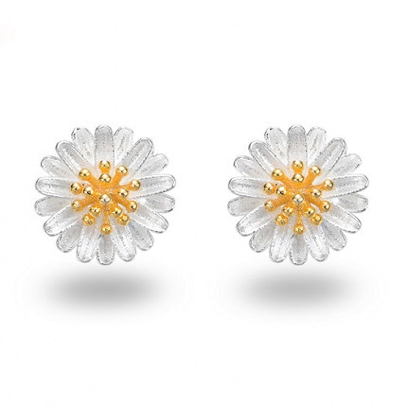 Flower Dolphin Daisy Silver Plated Stud Earrings