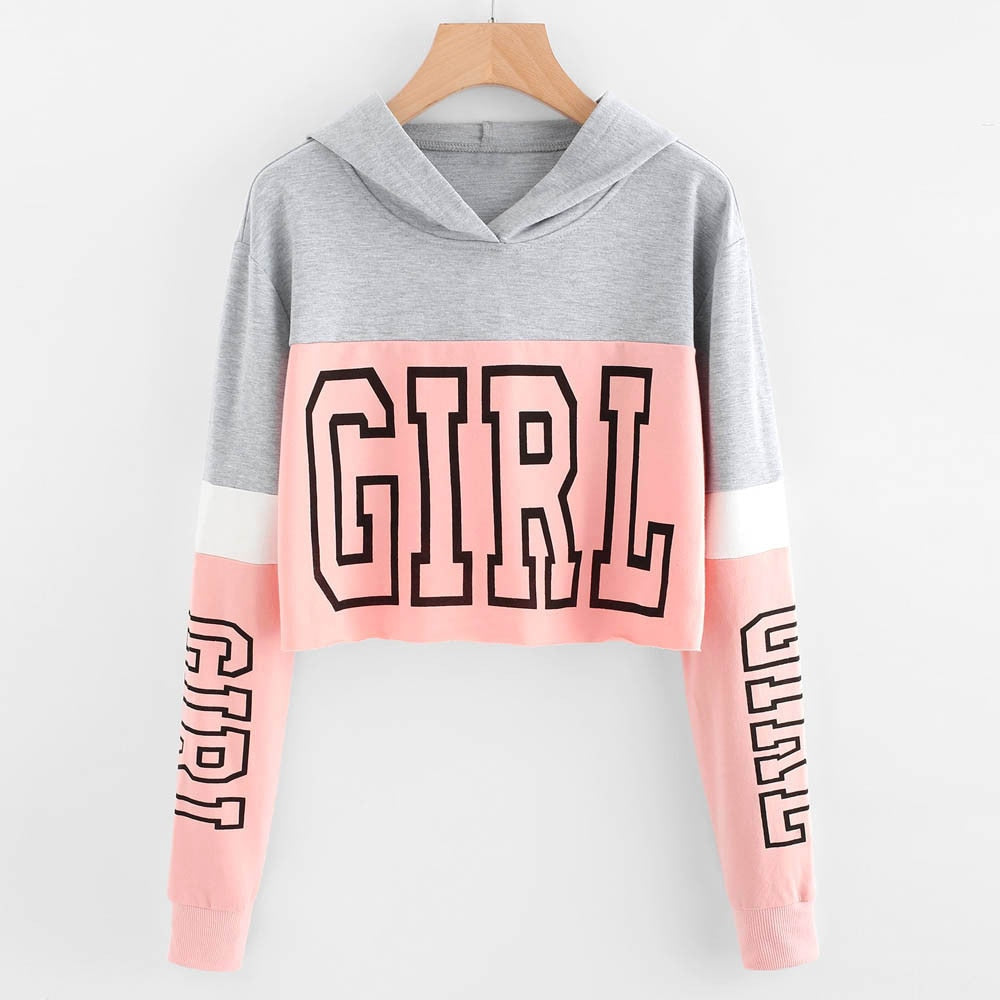 Women Street wear Letter Crop Top Hoodie