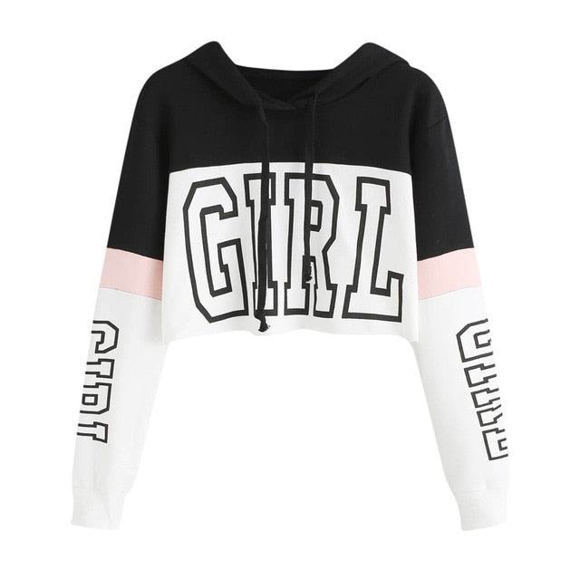 Women Street wear Letter Crop Top Hoodie