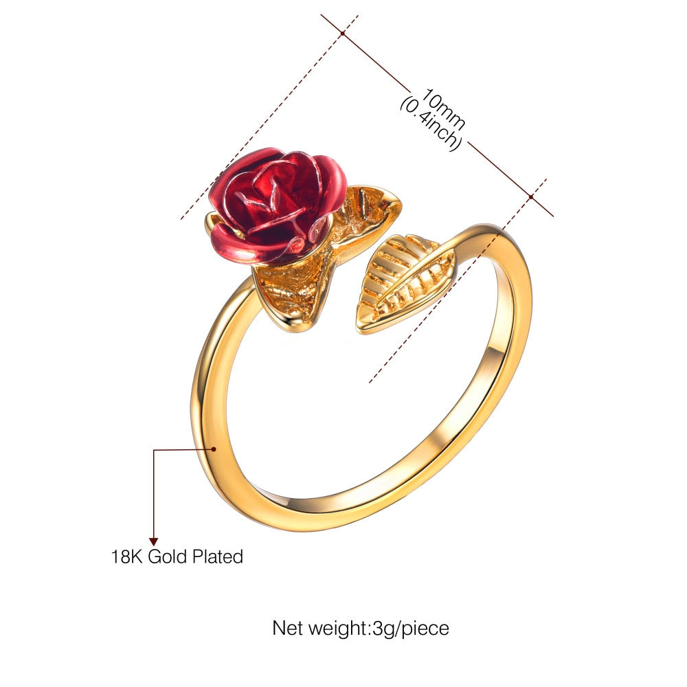 Red Rose Garden Flower Resizable Finger Rings
