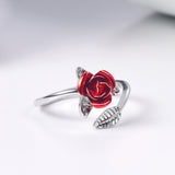 Red Rose Garden Flower Resizable Finger Rings