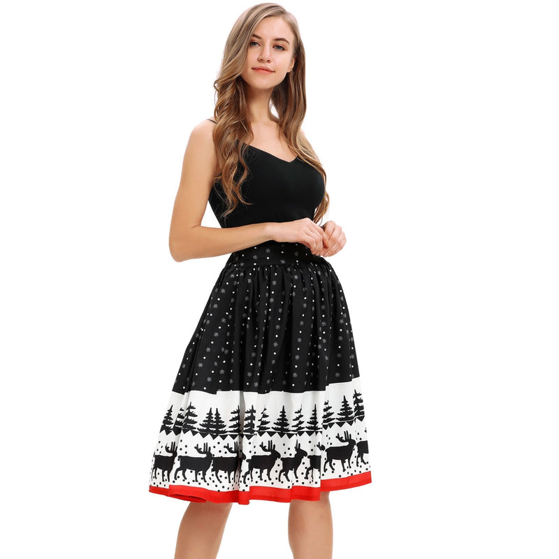 Christmas print knee-length skirt