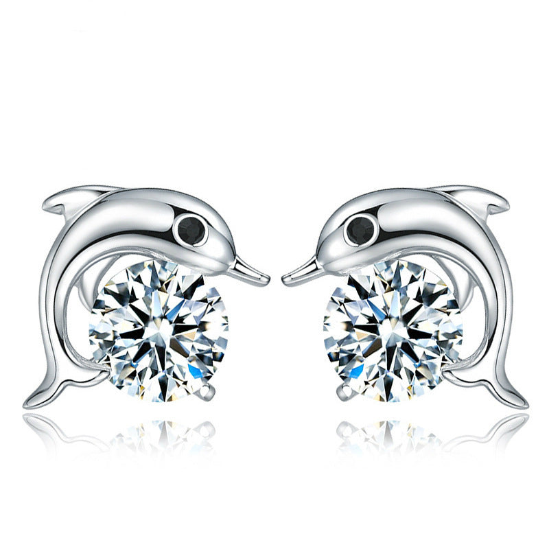 Flower Dolphin Daisy Silver Plated Stud Earrings