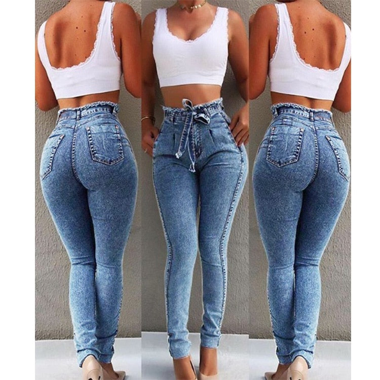 Street wear Bandage Denim  Jeans