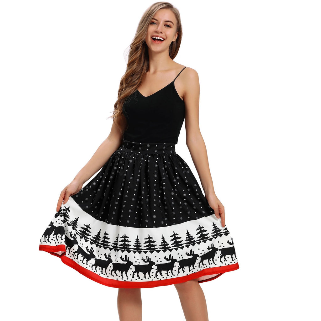 Christmas print knee-length skirt