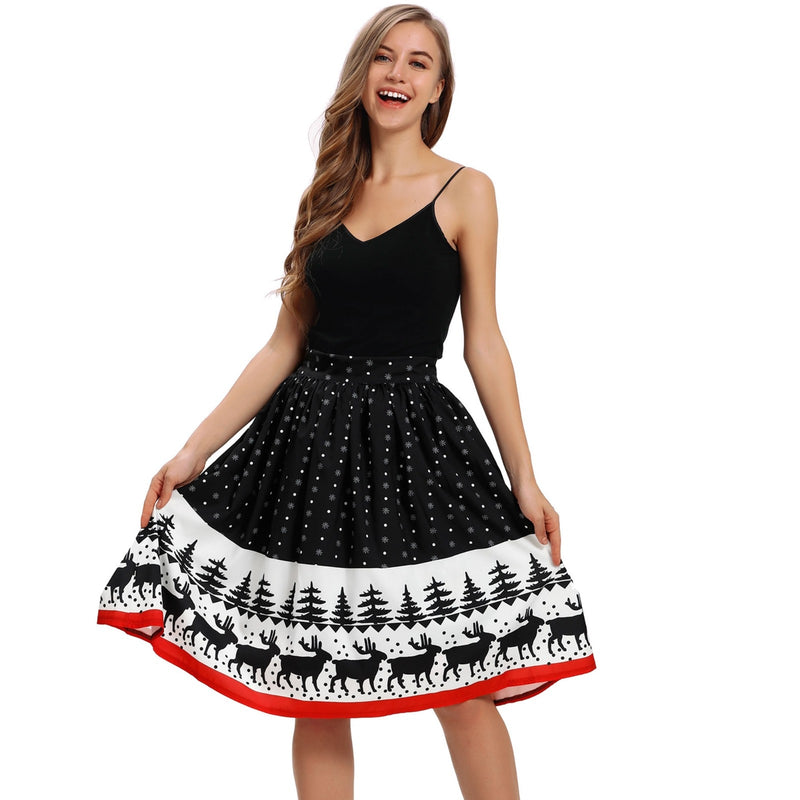 Christmas print knee-length skirt