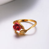 Red Rose Garden Flower Resizable Finger Rings