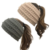 Ponytail Beanie Women Stretch Knitted Hats