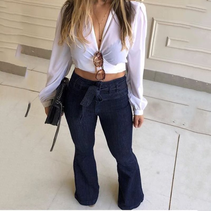 Women's High Waist Denim Flare Pants