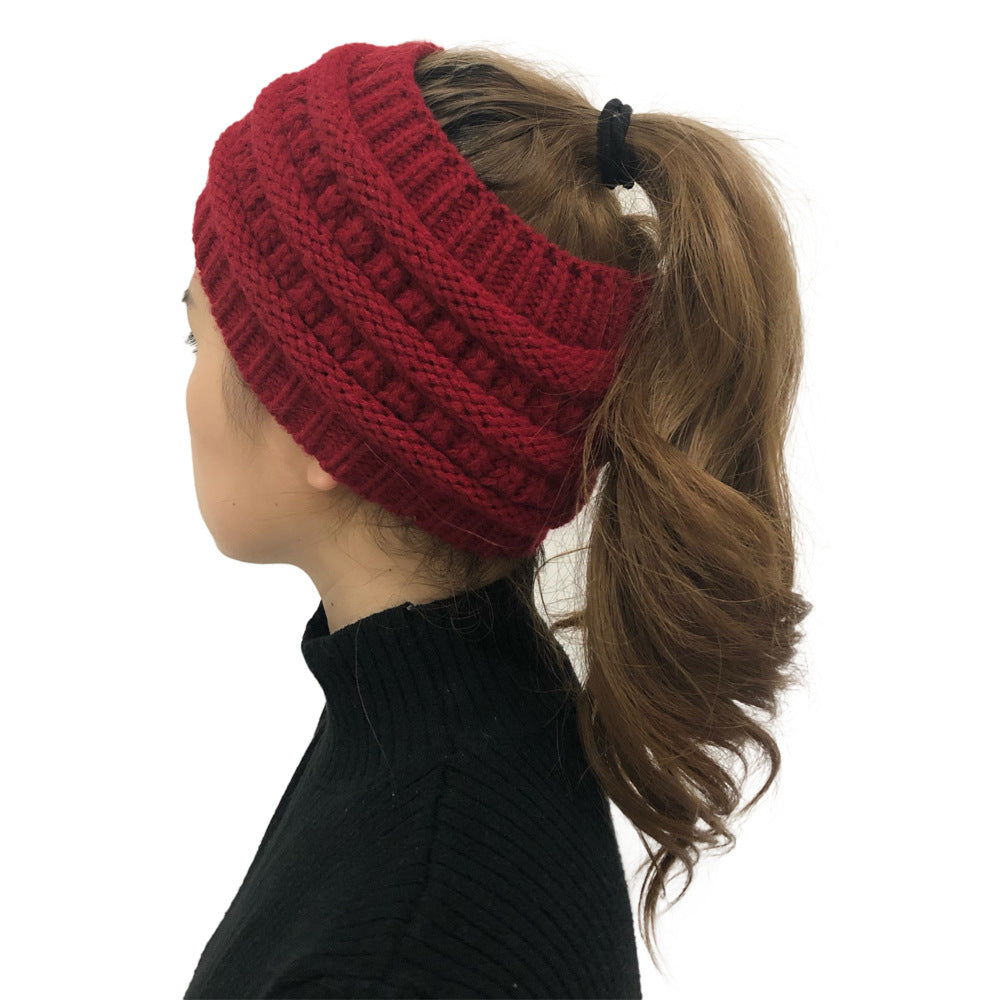 Ponytail Beanie Women Stretch Knitted Hats