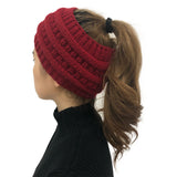 Ponytail Beanie Women Stretch Knitted Hats