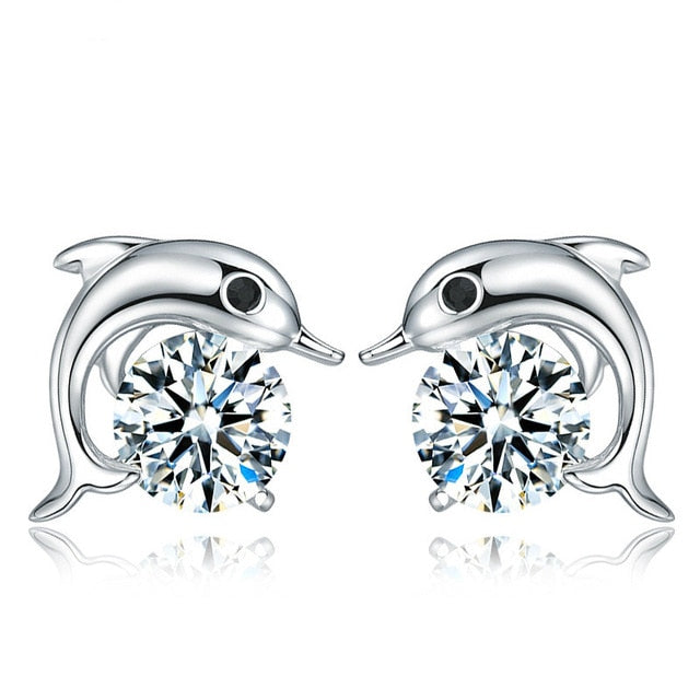 Flower Dolphin Daisy Silver Plated Stud Earrings