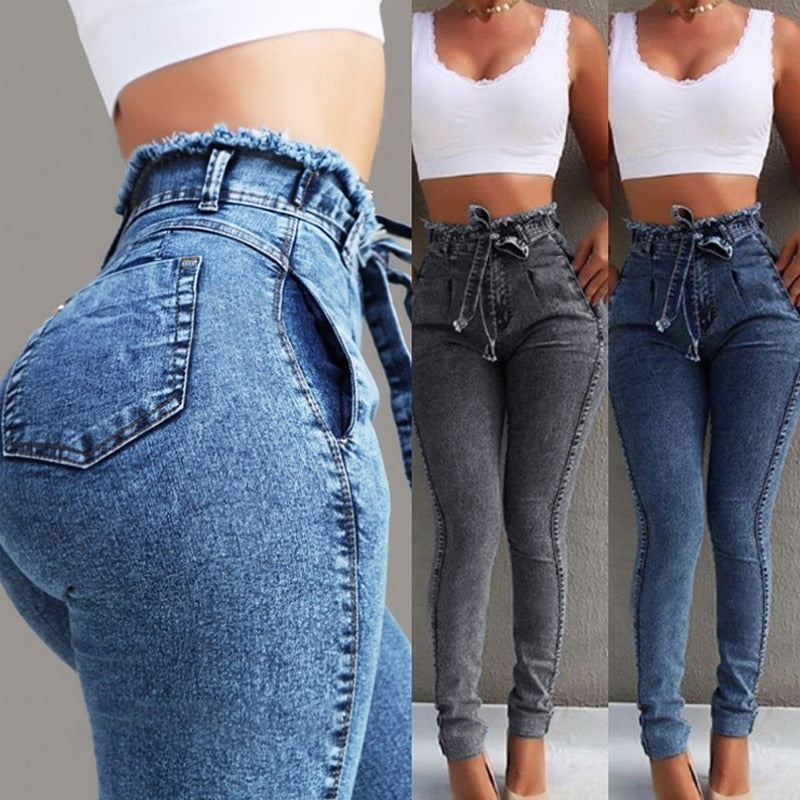 Street wear Bandage Denim  Jeans