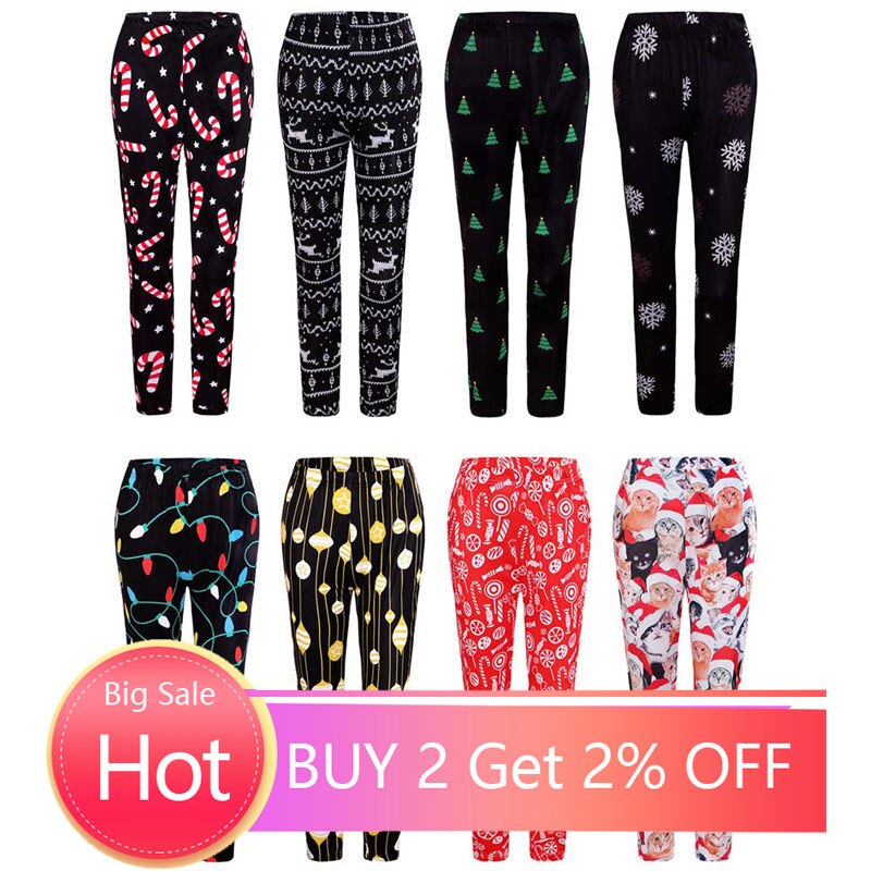 Women New Year Print Legging Ladies Pants