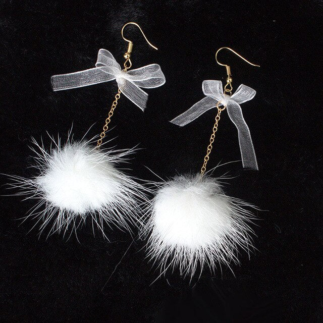 1 Pair Sweet Plush Ball Aesthetic Bow Earring