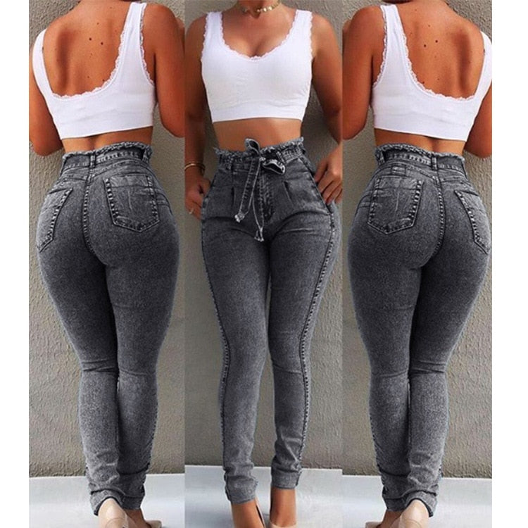Street wear Bandage Denim  Jeans