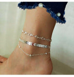 3pcs Chevron and Crystals Anklet Set