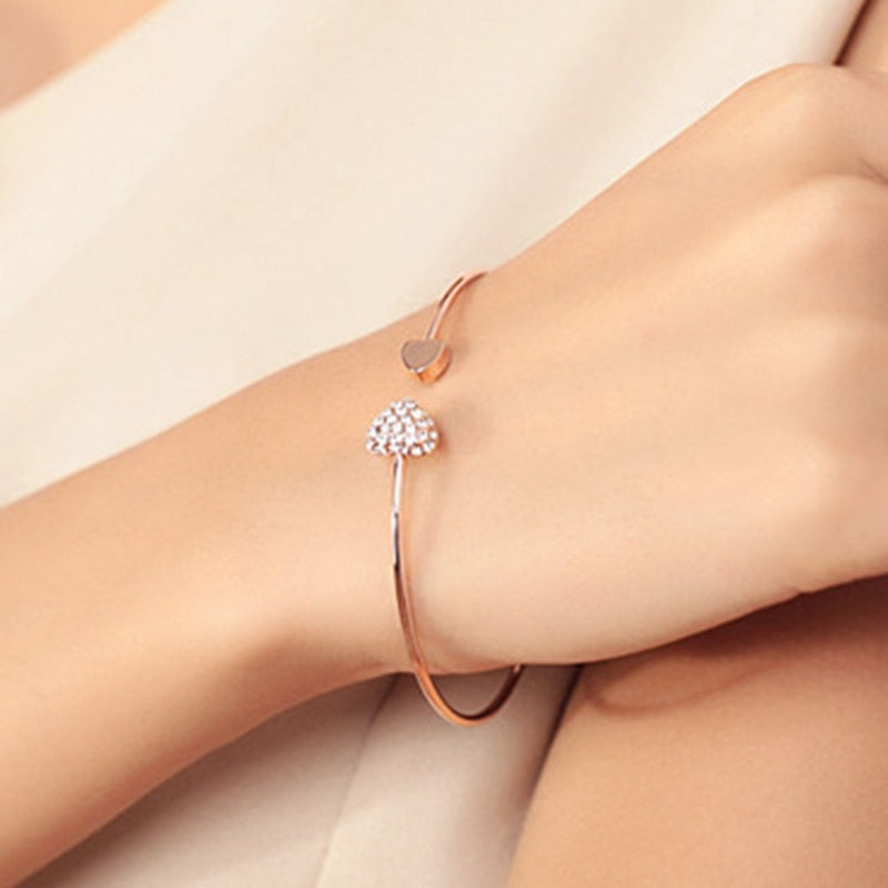 Adjustable Crystal Bow Bilezik Cuff Opening Bracelet
