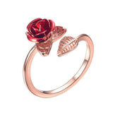 Red Rose Garden Flower Resizable Finger Rings