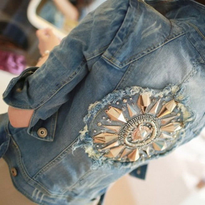 Slim Diamonds Half sleeve Women's Denim Blue Jacket