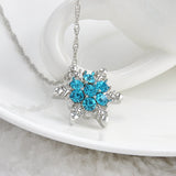 Blue Crystal Snowflake Zircon Flower Silver Necklace