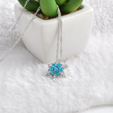Blue Crystal Snowflake Zircon Flower Silver Necklace