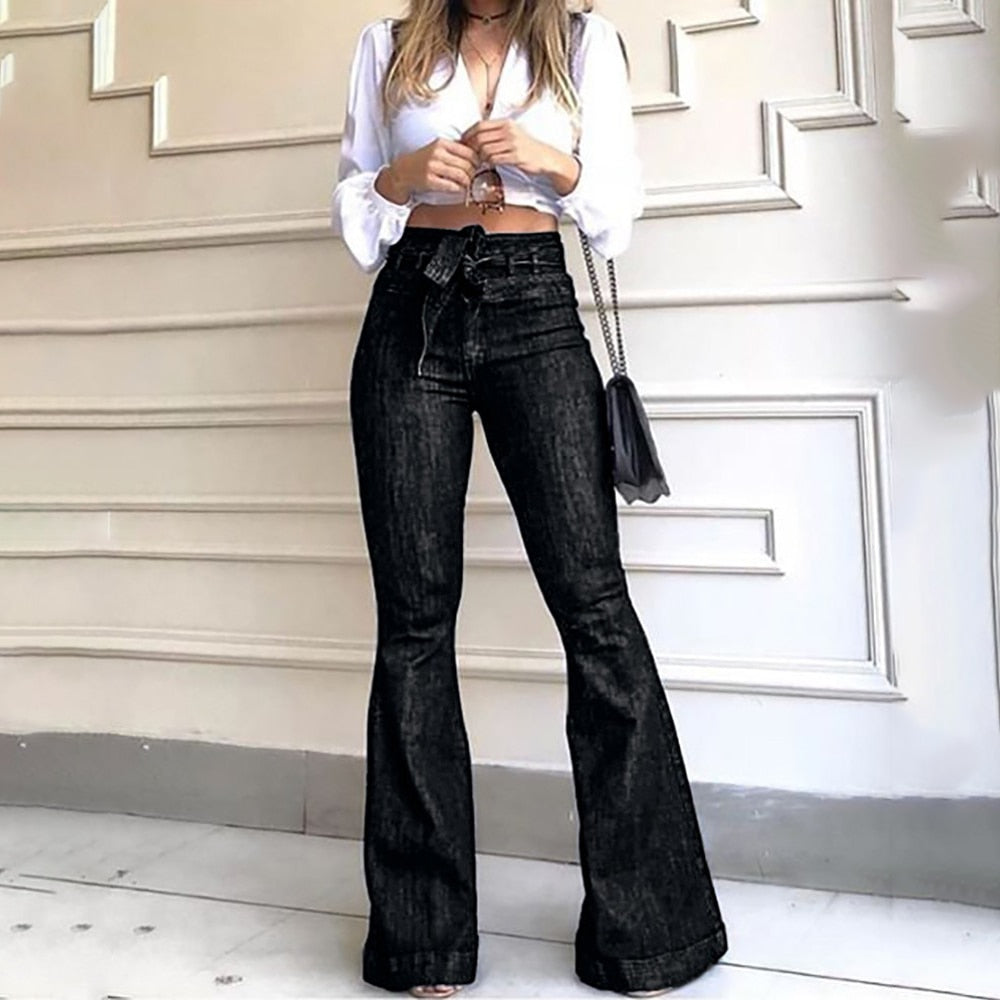 Women's High Waist Denim Flare Pants