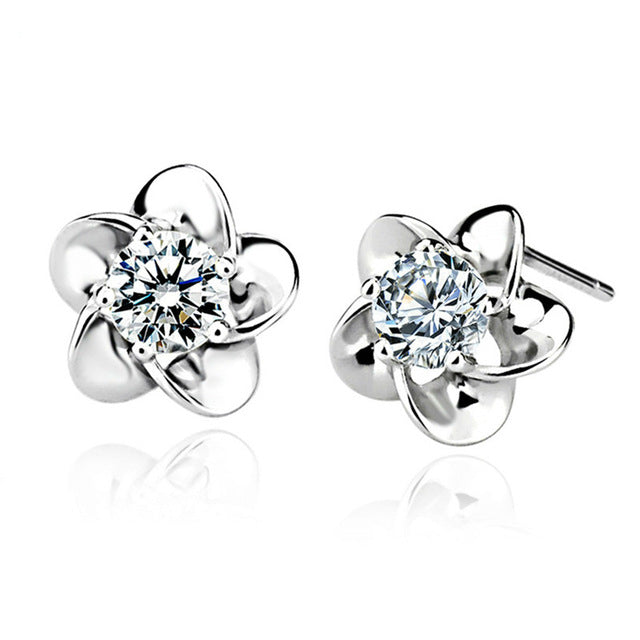 Flower Dolphin Daisy Silver Plated Stud Earrings