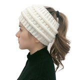 Ponytail Beanie Women Stretch Knitted Hats
