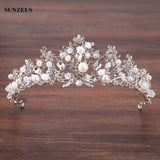 Silver Crystal Bridal Tiara With Pearls Headband