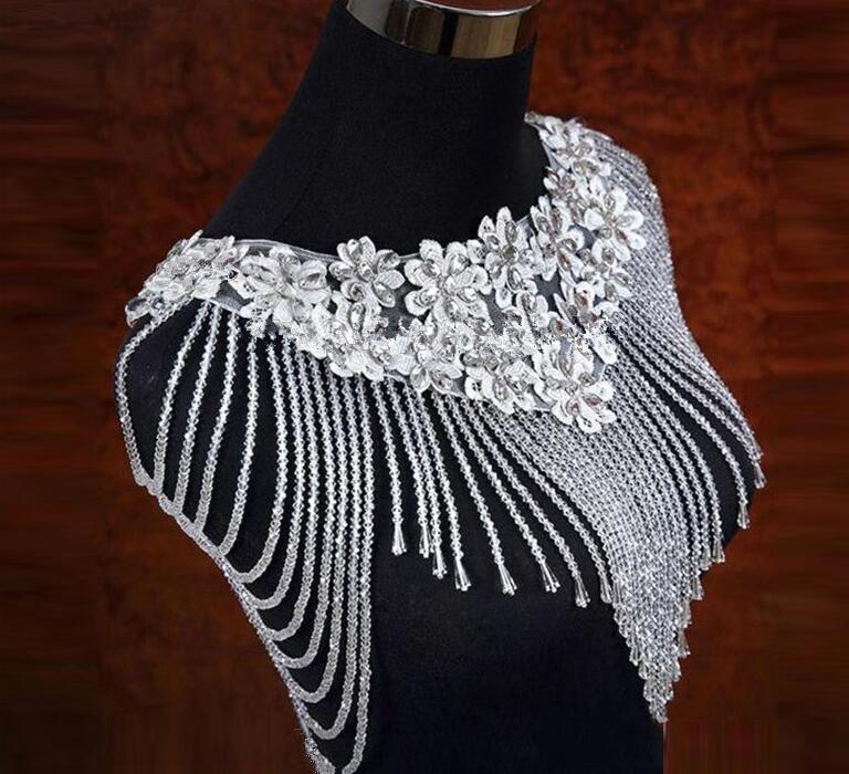 White Bolero Appliques Crystals Wedding Wrap