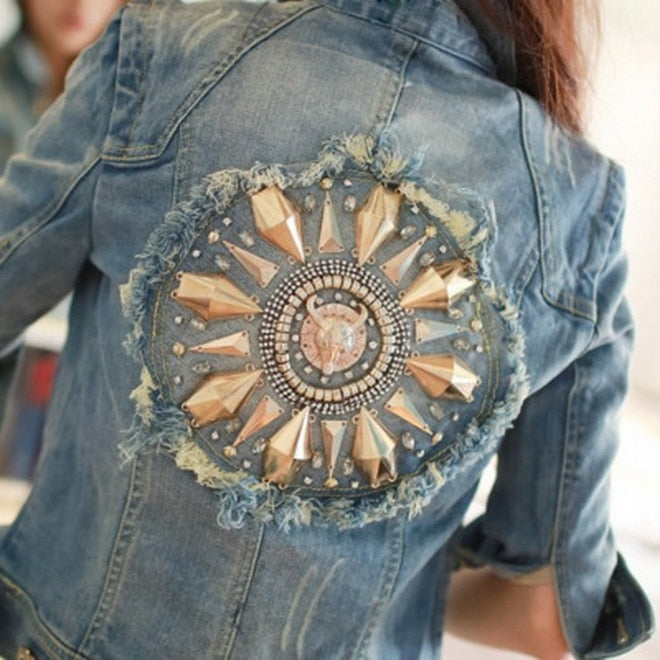 Slim Diamonds Half sleeve Women's Denim Blue Jacket