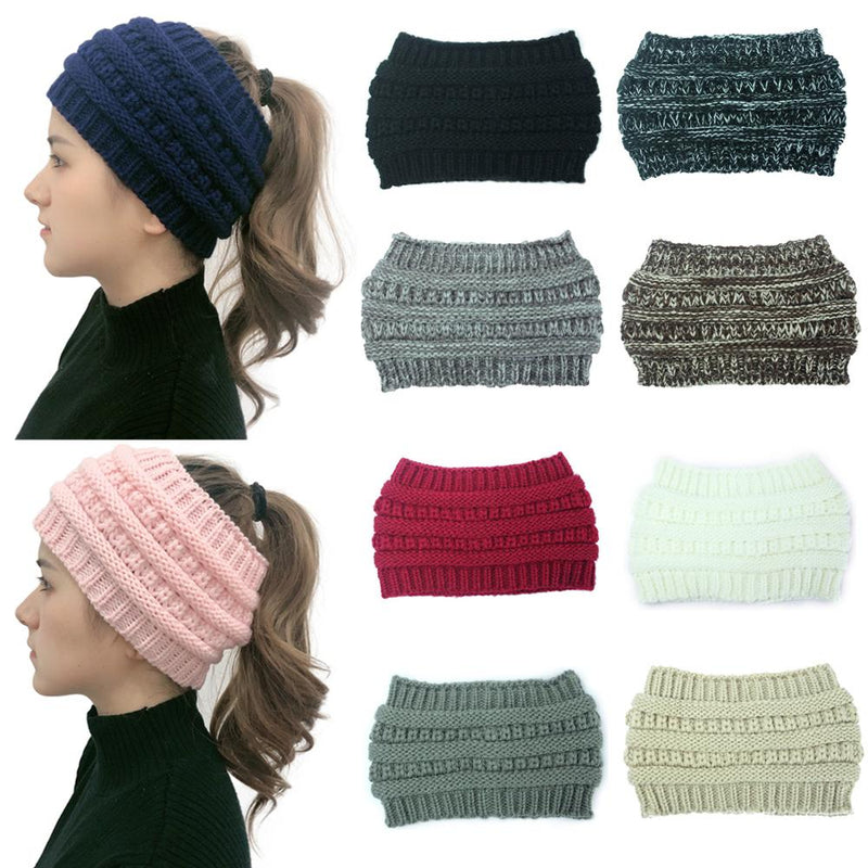 Ponytail Beanie Women Stretch Knitted Hats