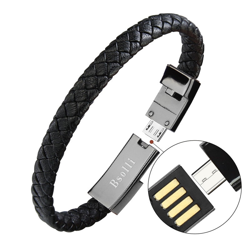 Travel Fast USB Phone Chargers Leather Bracelet