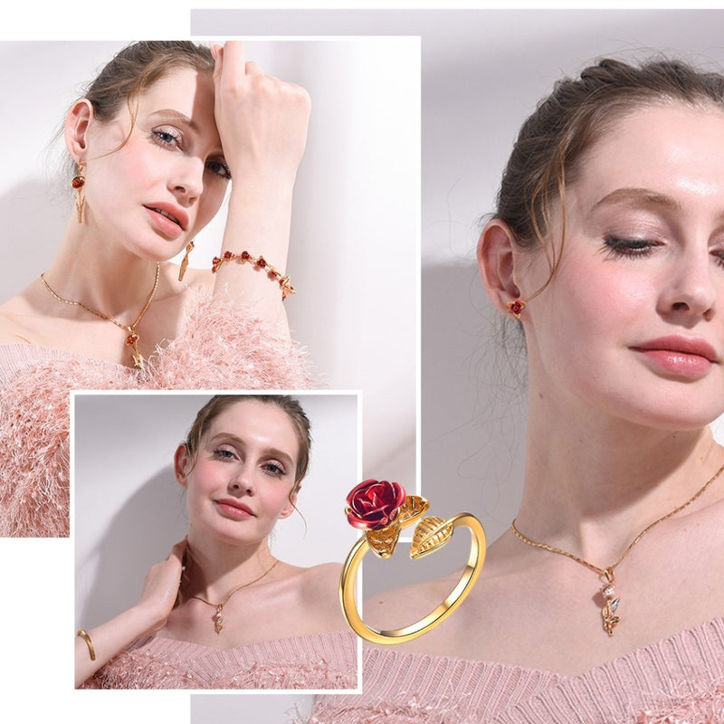 Red Rose Garden Flower Resizable Finger Rings