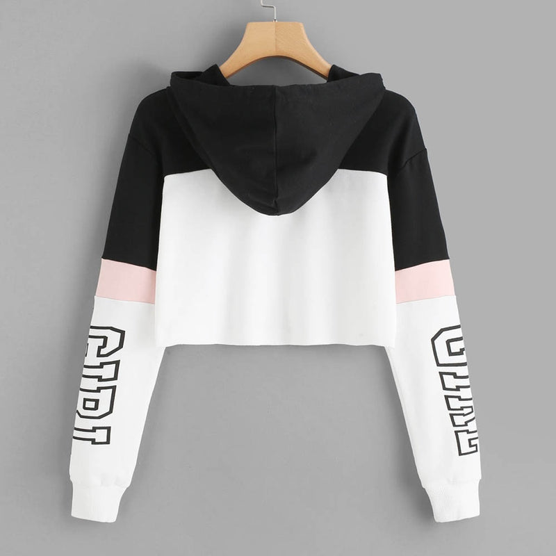 Women Street wear Letter Crop Top Hoodie