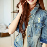 Slim Diamonds Half sleeve Women's Denim Blue Jacket