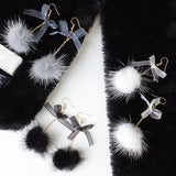 1 Pair Sweet Plush Ball Aesthetic Bow Earring