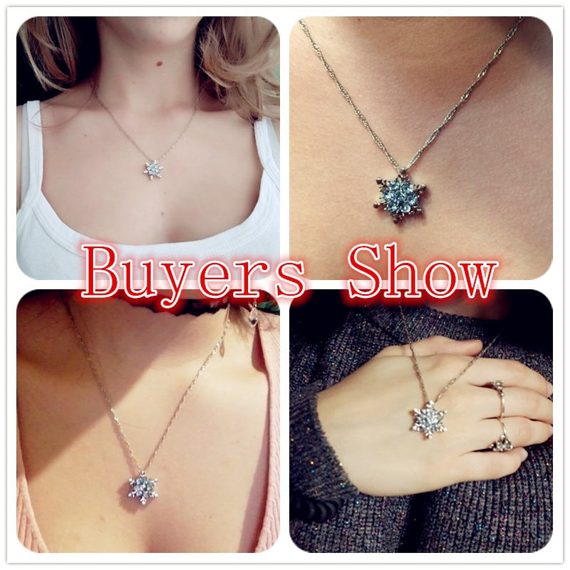 Blue Crystal Snowflake Zircon Flower Silver Necklace
