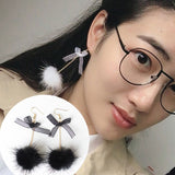 1 Pair Sweet Plush Ball Aesthetic Bow Earring