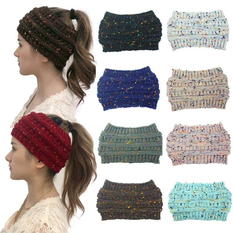 Ponytail Beanie Women Stretch Knitted Hats