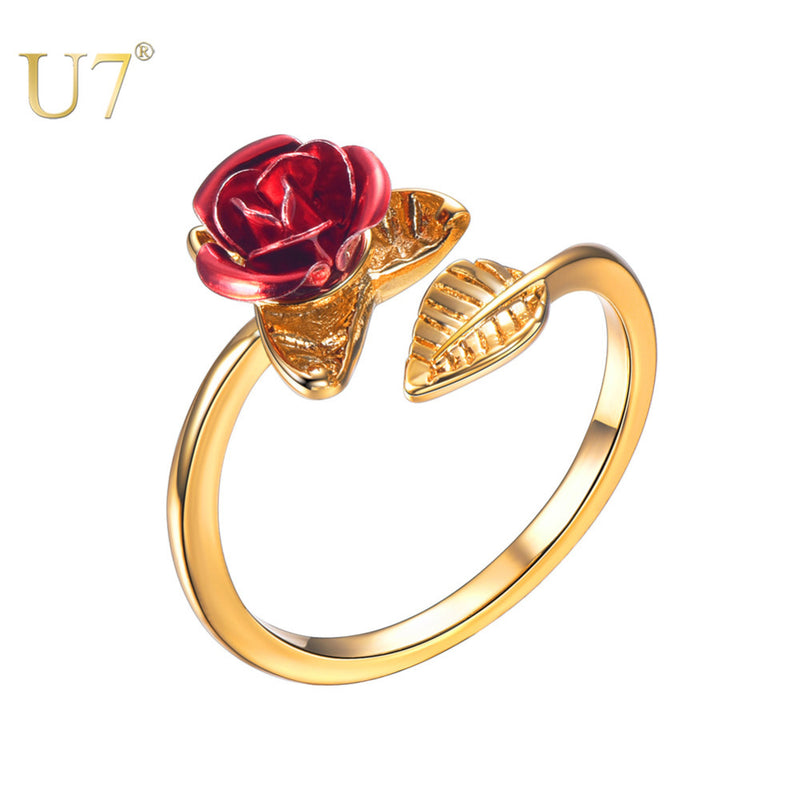 Red Rose Garden Flower Resizable Finger Rings