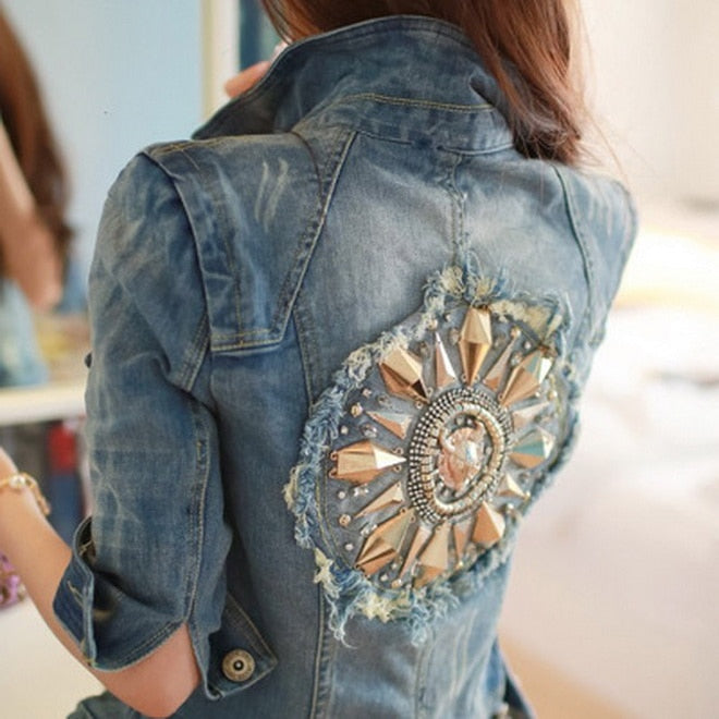 Slim Diamonds Half sleeve Women's Denim Blue Jacket