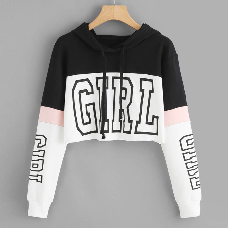 Women Street wear Letter Crop Top Hoodie